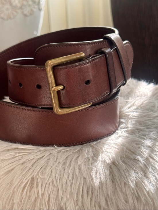 Ralph Lauren collections￼ Accessories - Ralph Lauren Collection Equestrian Contour Brown Leather Belt Large Brass Buckle